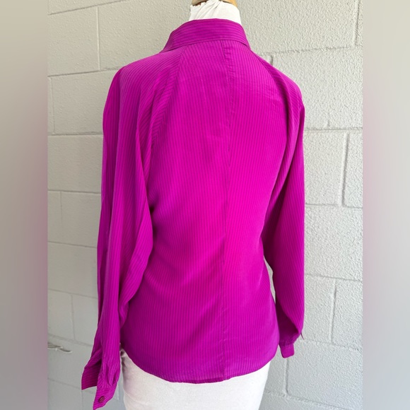 Vtg Fenn Wright & Mason Fuchsia Pink Silk Striped Button Up Blouse Sz 4 Barbie - Picture 6 of 9